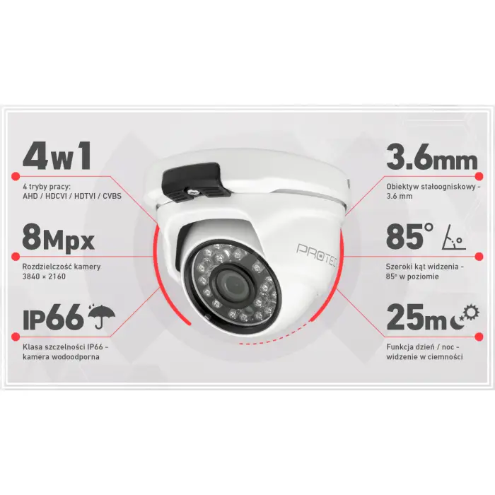 Zestaw do monitoringu 4 kamery 8Mpx, IR 25m, dysk 1TB