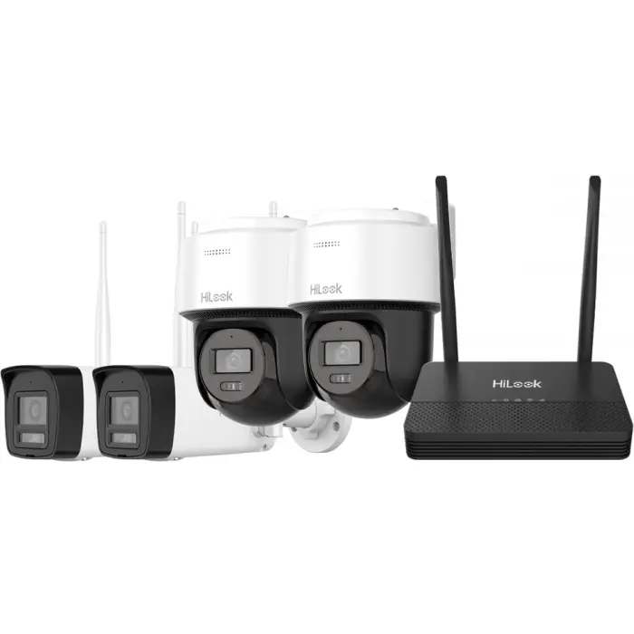 WIFIKIT-B4-4CH + 2x WIFICAM-PT4 - Zestaw do monitoringu WiFi EasyLink, 2x Kamera tubowa 4Mpx + 2x Kamera obrotowa 4Mpx, Rejestrator NVS - HiLook by Hi