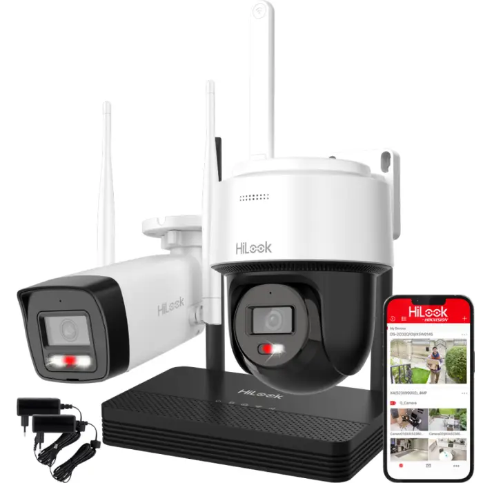 WIFIKIT-BP4-4CH - Zestaw do monitoringu WiFi EasyLink, 2x Kamera 4Mpx, Rejestrator NVS - HiLook by Hikvision