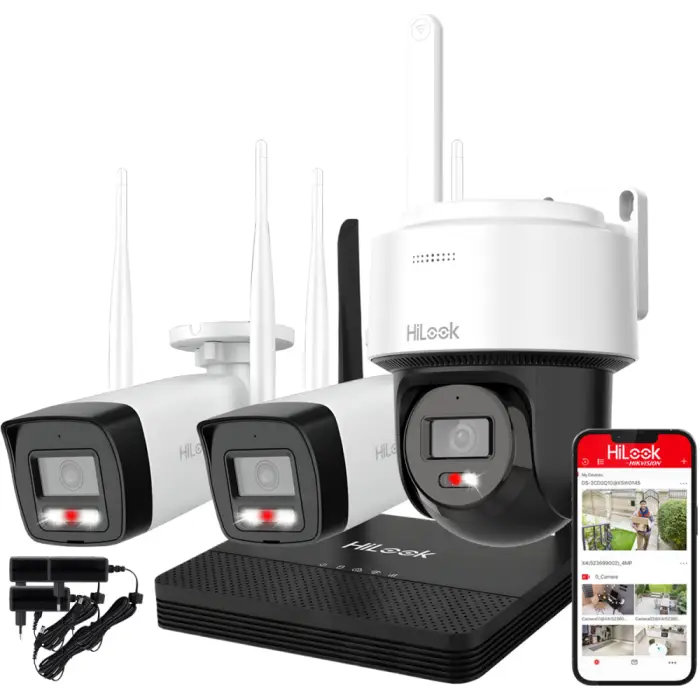 WIFIKIT-B4-4CH + WIFICAM-PT4 - Zestaw do monitoringu WiFi EasyLink, 2x Kamera tubowa 4Mpx + 1x Kamera obrotowa 4Mpx, Rejestrator NVS - HiLook by Hikvi