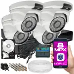 KOMPLETNY MOCNY ZESTAW DO MONITORINGU 4 KAMERY KOPUŁOWE 8MP 4K PODGLĄD Z APLIKACJI