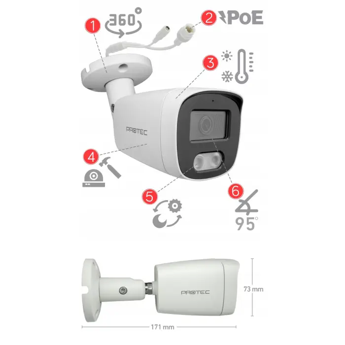 CYFROWY MONITORING 4 KAMERY TUBOWE IP 5MPX POE ZEWNĘTRZNE PODGLĄD ONLINE