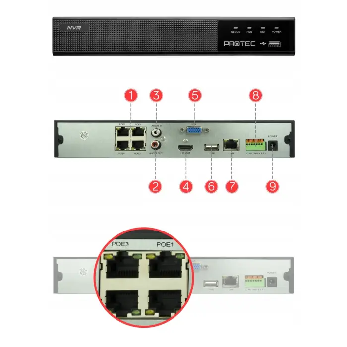 CYFROWY MONITORING 4 KAMERY TUBOWE IP 5MPX POE ZEWNĘTRZNE PODGLĄD ONLINE