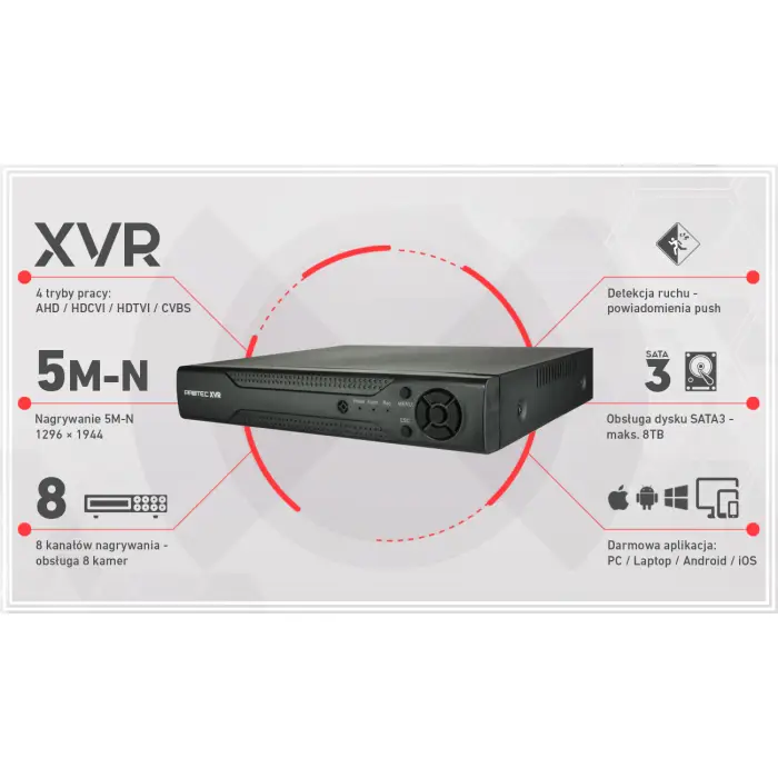 Zestaw do monitoringu 6 kamer 5Mpx, IR 20m, dysk 1TB