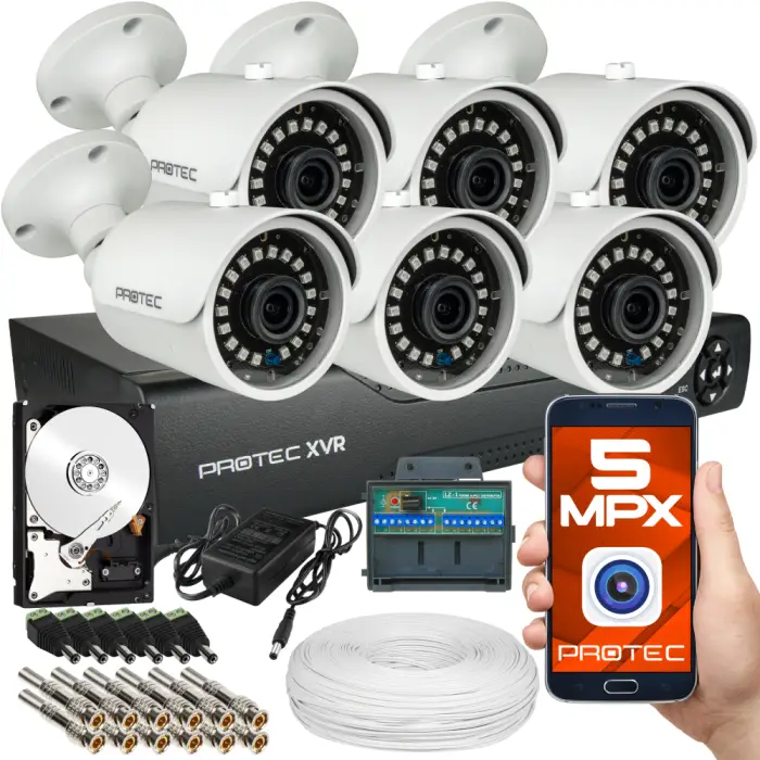 Kompletny zestaw do monitoringu 6 kamer 5Mpx, IR 30m, dysk