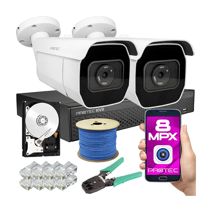 Zestaw do monitoringu cyfrowego IP - 2 kamery 8 Mpx 4K, IR 40m, dysk 1TB
