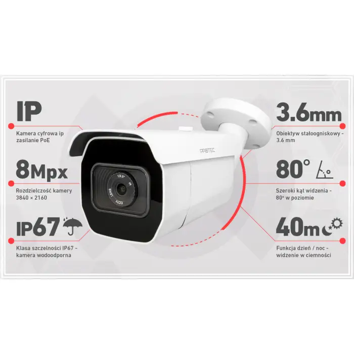 Zestaw do monitoringu cyfrowego IP - 2 kamery 8 Mpx 4K, IR 40m, dysk 1TB