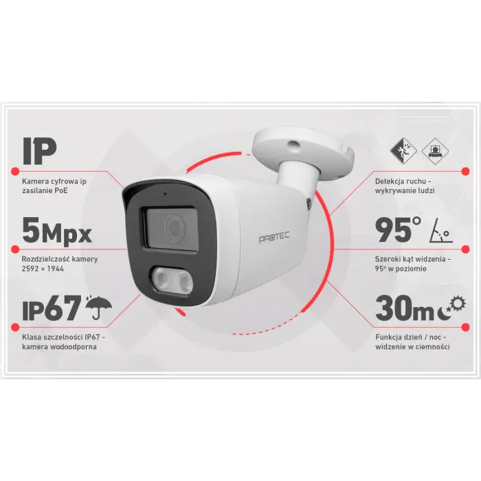 Zestaw do monitoringu IP 4 kamery 5Mpx, IR 30m, PoE