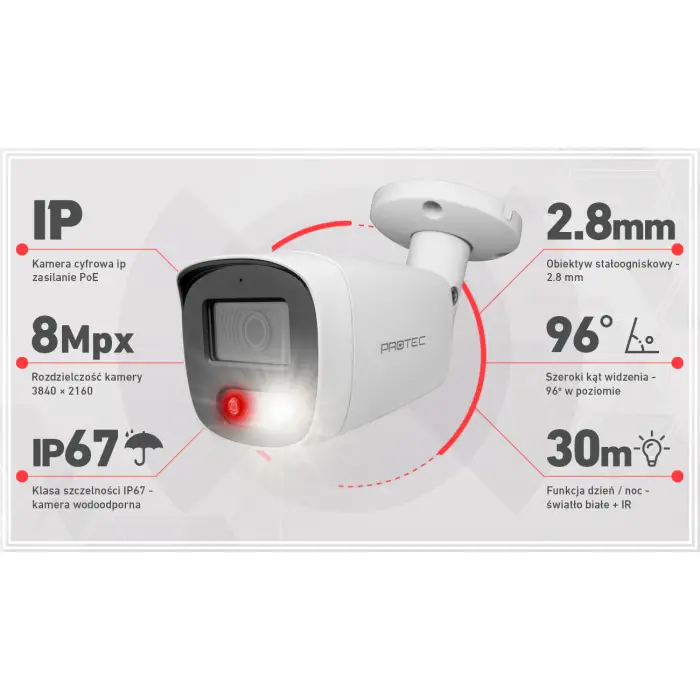 Zestaw monitoring cyfrowy IP - 2 kamery tubowe 8 Mpx 4K IR+LED z mikrofonem, dysk 1TB