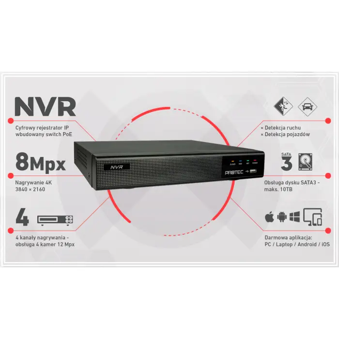 Zestaw monitoring cyfrowy IP - 2 kamery tubowe 8 Mpx 4K IR+LED z mikrofonem, dysk 1TB