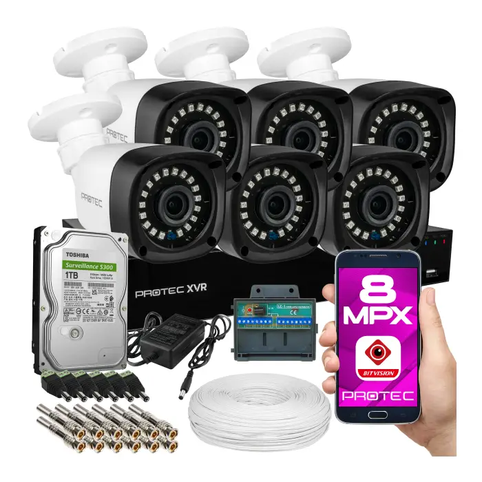 Zestaw 6 kamer do monitoringu 4K 8Mpx, IR 20m, dysk 1 TB