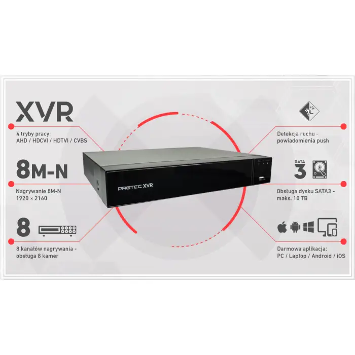 Zestaw 6 kamer do monitoringu 4K 8Mpx, IR 20m, dysk 1 TB