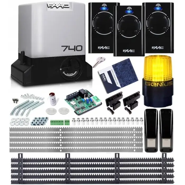 DOBRY ZESTAW AUTOMATYKI BRAMOWEJ DO BRAM PRZESUWNYCH Delta2 FAAC 740 3xPilot 868 Lampa 5xListwa
