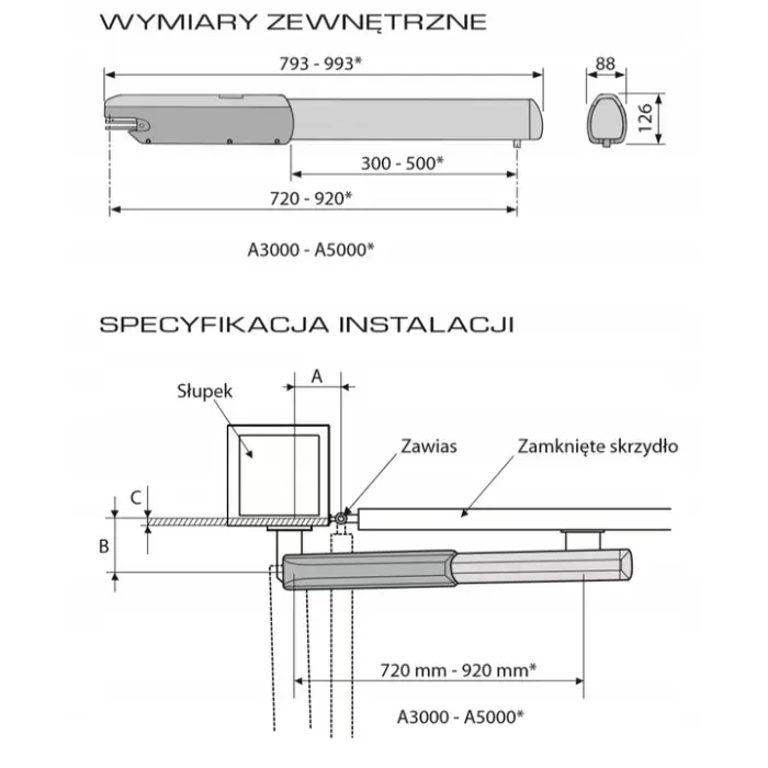 ZESTAW DO BRAM SIŁOWNIK CAME ATI A5000A 10M LAMPA