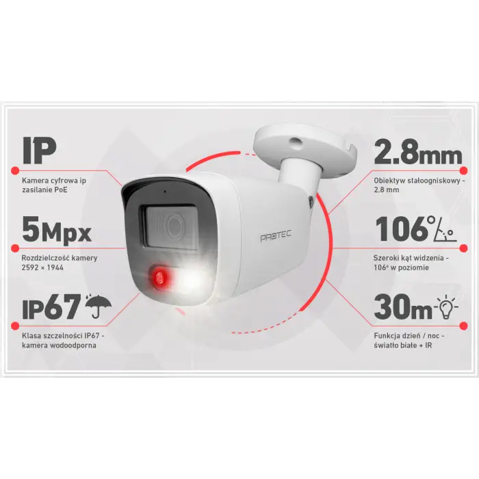 Zestaw monitoring cyfrowy IP - 16 kamer 5 Mpx IR+LED z mikrofonem, dysk 2TB kabel UTP 305M