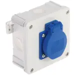 GNIAZDO POJEDYNCZE Z PUSZKĄ ODGAŁĘŹNĄ 2K/98X98/GN-230/EPN 250 V AC 16 A IP54 Elektro-Plast