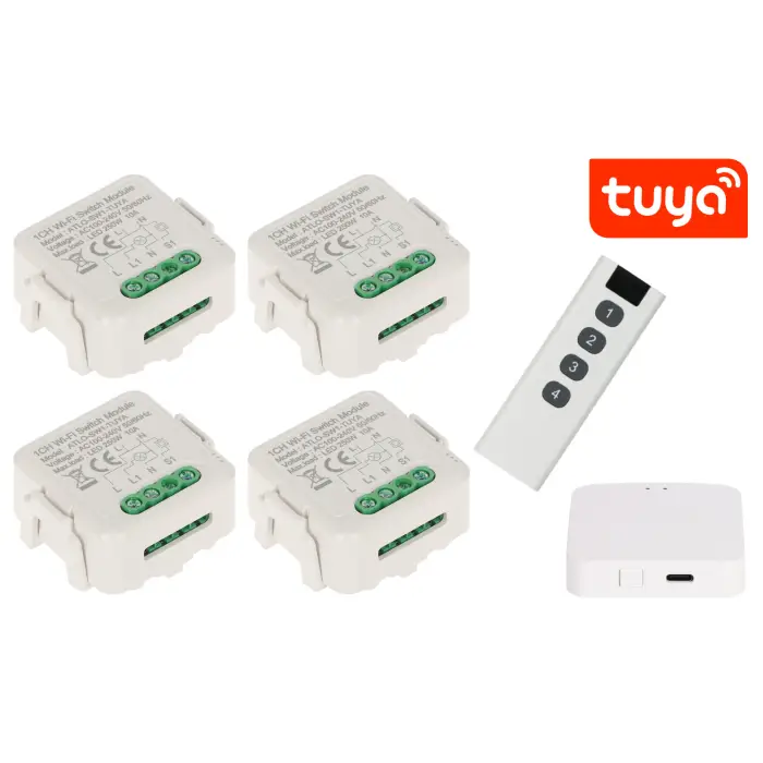 ZESTAW 4 INTELIGENTNYCH STEROWNIKÓW OŚWIETLENIA LED ATLO-SW-TUYA-4 Wi-Fi, ZigBee, Tuya Smart