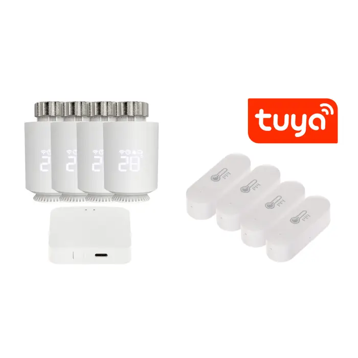 ZESTAW INTELIGENTNYCH GŁOWIC TERMOSTATYCZNYCH Z CZUJKAMI TEMPERATURY ATLO-TH-TUYA-4 ZigBee, Tuya Smart