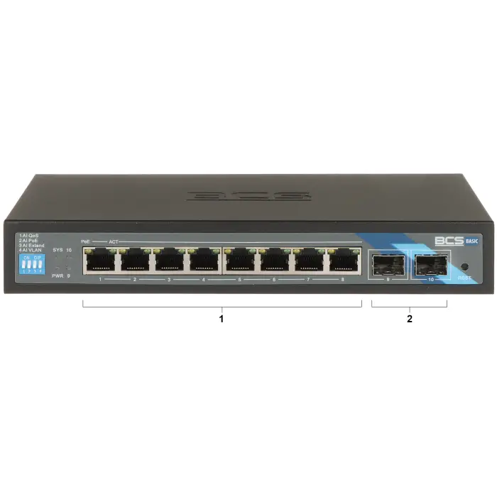 SWITCH POE BCS-B-SP08G-2SFP 8-PORTOWY SFP BCS BASIC