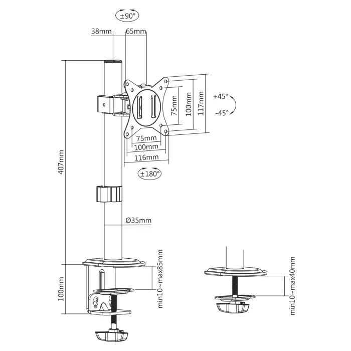 UCHWYT BIURKOWY MONITORA BRATECK-LDT66-C01