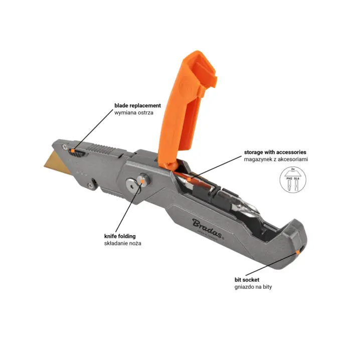 NÓŻ SKŁADANY DIY-KN190202/B Z OSTRZEM TRAPEZOWYM BRADAS