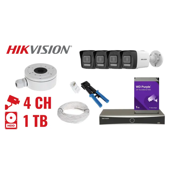 ZESTAW DO MONITORINGU HIK-NVR04-4IPCB 4 KAMERY + REJESTRATOR Hikvision