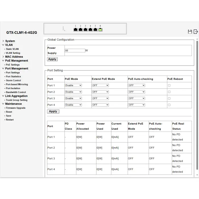 SWITCH POE GTX-CLM1-6-4G2G 4-PORTOWY