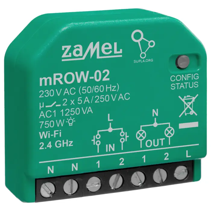 INTELIGENTNY PRZEŁĄCZNIK M/ROW-02 Wi-Fi SUPLA 230 V AC ZAMEL