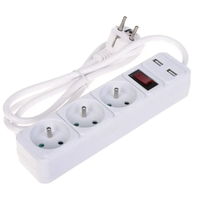 LISTWA ZASILAJĄCA PR-1.5M-3G-SW/USB/W (3 GNIAZDA + 2 USB) 1.3 m
