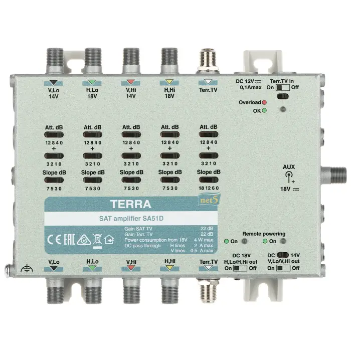 WZMACNIACZ DO MULTISWITCHY SA-51D 5 WEJŚĆ / 5 WYJŚĆ TERRA