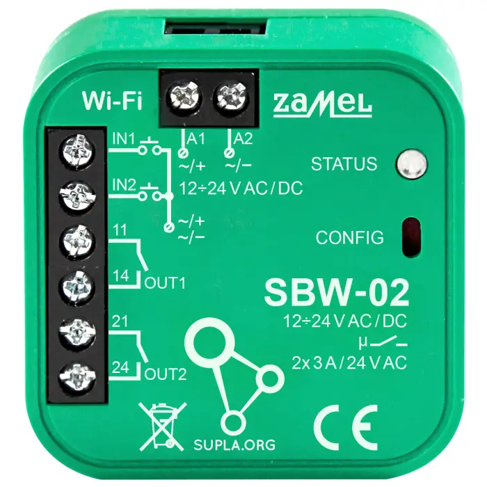 INTELIGENTNY STEROWNIK BRAM I DRZWI SBW-02 Wi-Fi, SUPLA 12 ... 24 V AC/DC ZAMEL