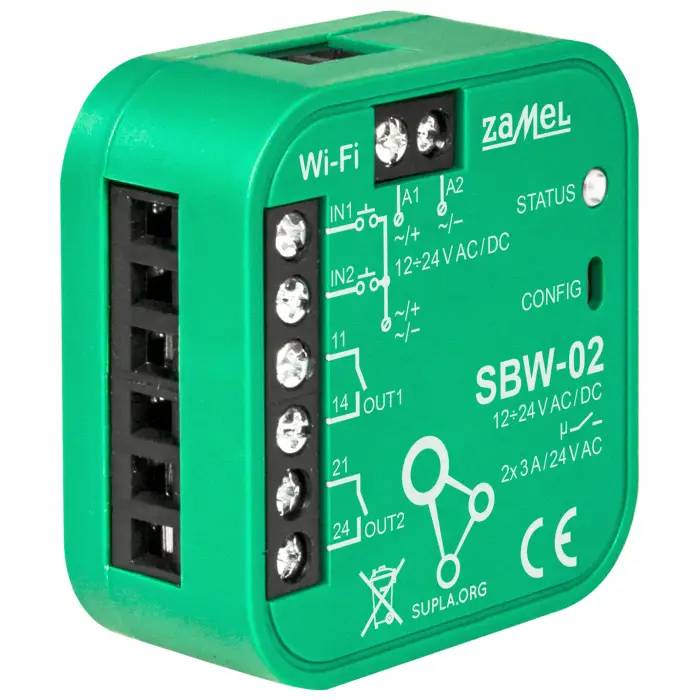 INTELIGENTNY STEROWNIK BRAM I DRZWI SBW-02 Wi-Fi, SUPLA 12 ... 24 V AC/DC ZAMEL