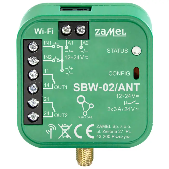 INTELIGENTNY STEROWNIK BRAM I DRZWI SBW-02/ANT Wi-Fi, 12 ... 24 V AC/DC ZAMEL