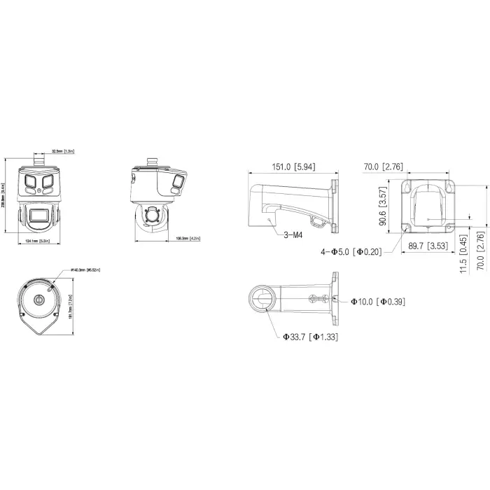 KAMERA IP OBROTOWA ZEWNĘTRZNA SDT3E410-8P-MB-A-PV1 PANORAMICZNA TiOC WizSense Smart Dual Light - 3.7 Mpx, 8 Mpx 4 ... 40 mm, 2 X 2.8 mm DAHUA