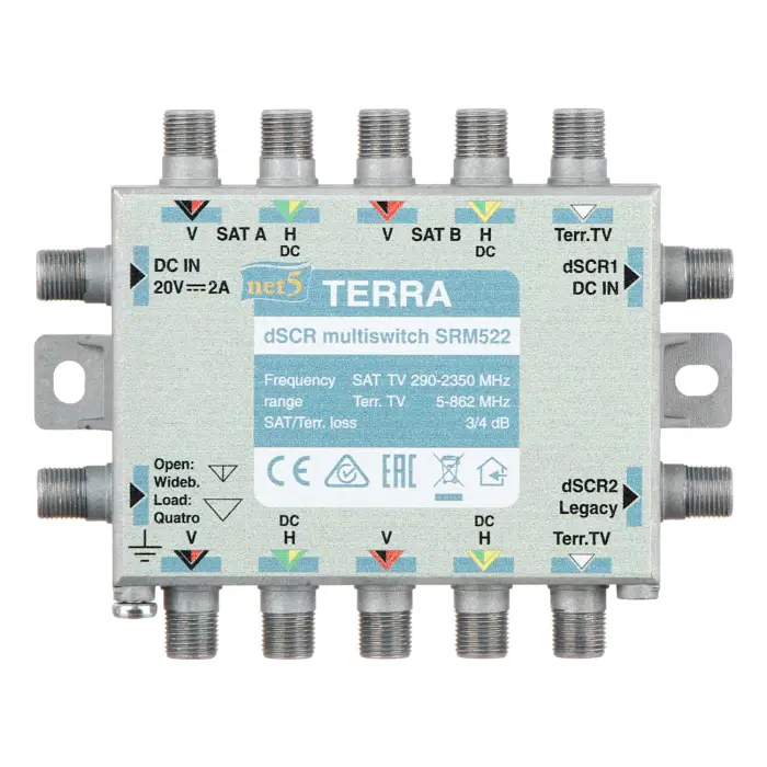 MULTISWITCH PRZELOTOWY UNICABLE I/II SRM-522 5 WEJŚĆ / 5 WYJŚĆ + 2 WYJŚCIA UNICABLE TERRA