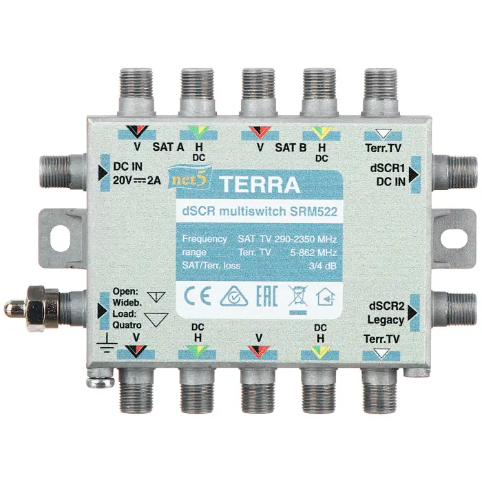 MULTISWITCH PRZELOTOWY UNICABLE I/II SRM-522 5 WEJŚĆ / 5 WYJŚĆ + 2 WYJŚCIA UNICABLE TERRA