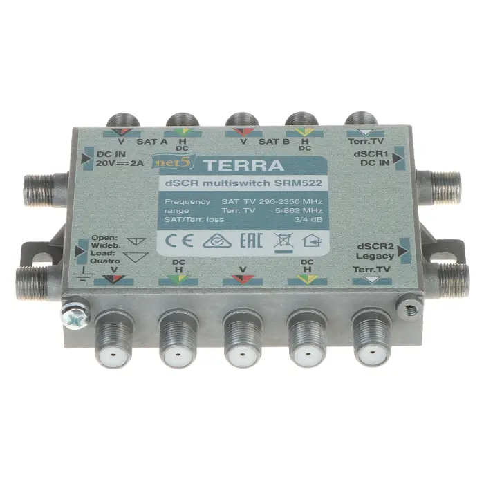 MULTISWITCH PRZELOTOWY UNICABLE I/II SRM-522 5 WEJŚĆ / 5 WYJŚĆ + 2 WYJŚCIA UNICABLE TERRA