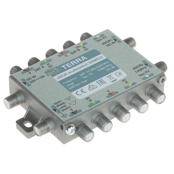 MULTISWITCH PRZELOTOWY UNICABLE I/II SRM-522 5 WEJŚĆ / 5 WYJŚĆ + 2 WYJŚCIA UNICABLE TERRA