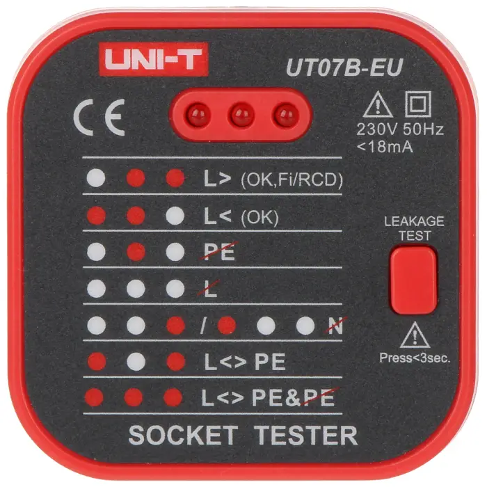 TESTER GNIAZD SIECIOWYCH Z FUNKCJĄ SPRAWDZANIA RCD UT-07B-EU UNI-T