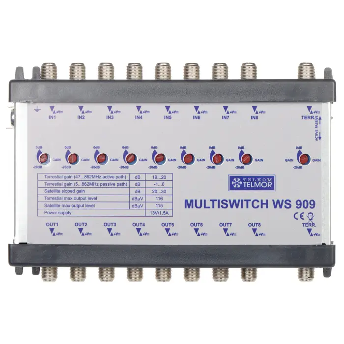 WZMACNIACZ MAGISTRALI MULTISWITCHOWEJ WS-909 9 WEJŚĆ / 9 WYJŚĆ TELMOR