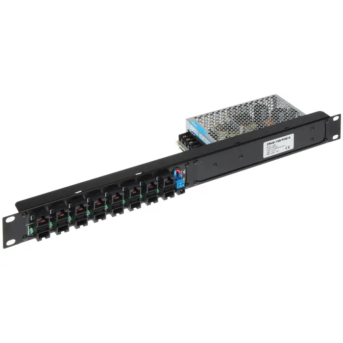 PATCH PANEL 8-PORTOWY Z ZASILACZEM ZR48-158/POE-8 48 V DC 3.3 A