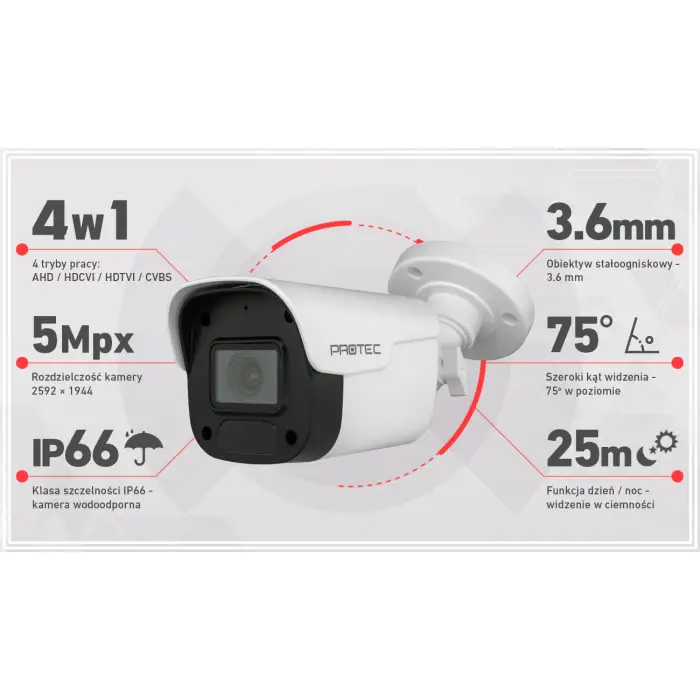 Zestaw do monitoringu 2 kamery 5 Mpx, IR 25m, dysk 1TB