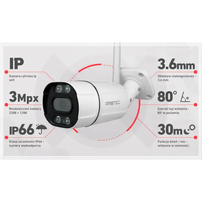 Zestaw do monitoringu bezprzewodowego WiFi 4 kamery 3Mpx, IR 30m