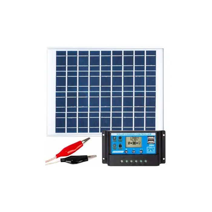 Zestaw solarny fotowoltaiczny 20W 12V (Panel solarny 20W, Regulator napięcia 10A ,Akumulator)