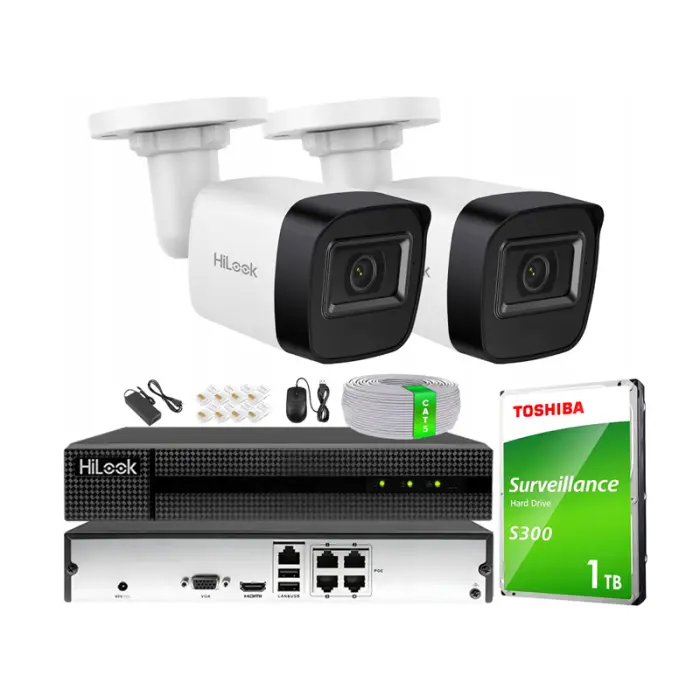 Zestaw do Monitoringu IP 4Mpx , 2 Kamery IP, Rejestrator 4ch PoE - HiLook by Hikvision