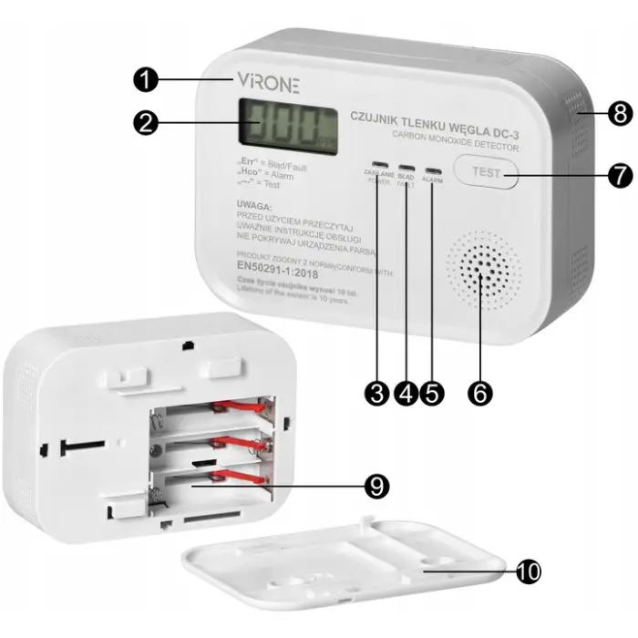 DC-3 Czujnik czadu detektor tlenku węgla gazu CO lcd + baterie Virone DC-3